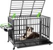 43" Heavy Duty Dog Crate with Unique Air Lift Rod/Wheels/ 360° & Adjustable 2 Bowls, Extra Medium Dog Crate