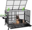 48" Heavy Duty Dog Crate with Wheels/Unique Air Lift Rod / 360° & Adjustable 2 Bowls/Removable Dog Cage
