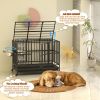 43" Heavy Duty Dog Crate with Unique Air Lift Rod/Wheels/ 360° & Adjustable 2 Bowls, Extra Medium Dog Crate