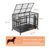48" Heavy Duty Dog Crate with Wheels/Unique Air Lift Rod / 360° & Adjustable 2 Bowls/Removable Dog Cage