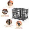 48" Heavy Duty Dog Crate with Wheels/Unique Air Lift Rod / 360° & Adjustable 2 Bowls/Removable Dog Cage