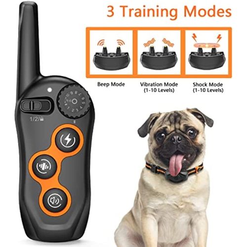 Dog Training Collar; 100% Waterproof Dog Shock Collar with Remote Range 1300ft; 3 Training Modes; Beep; Shock; Vibration; Rechargeable Electric S Dog Training Collar; 100% Waterproof Dog Shock Collar with Remote Range 1300ft; 3 Training Modes; Beep; Shock; Vibration; Rechargeable Electric S